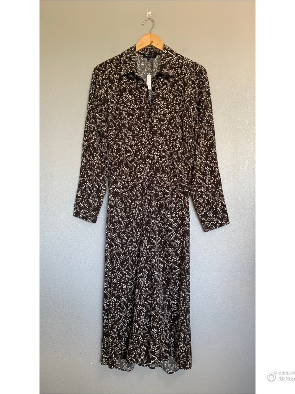 Madewell Ruched Midi Shirtdress in Bridgette Spots Brown Long Sleeve Size 2 NWT - Picture 3 of 17